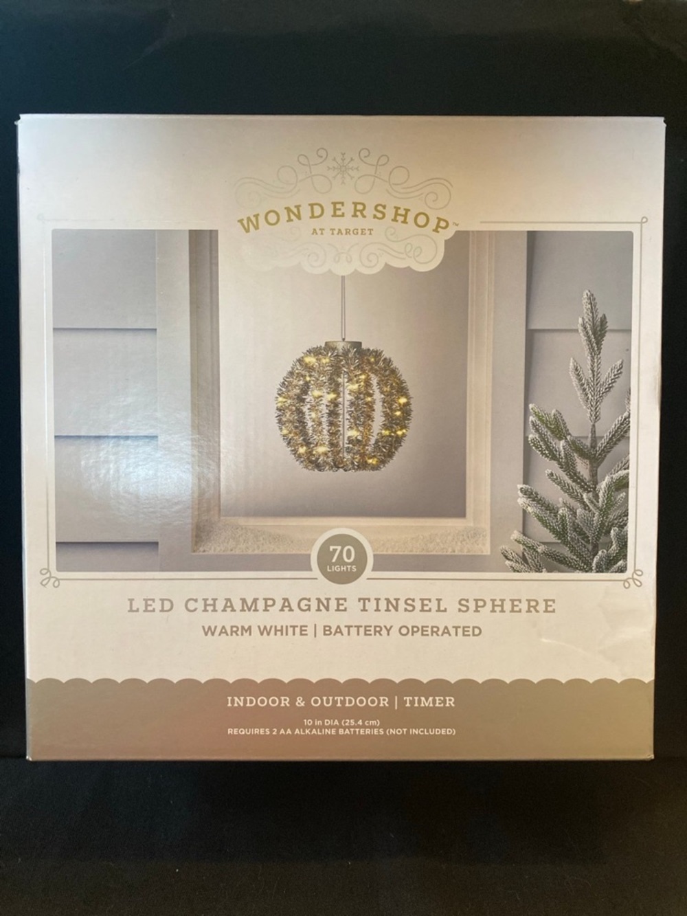 Wondershop LED Champagne Tinsel Sphere Warm White Lights in Gold Christmas Decor